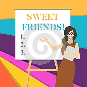 Word writing text Sweet Friends. Business concept for thoughtful towards other showing Nice and loving demonstrating
