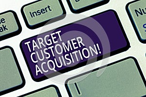 Word writing text Target Customer Acquisition. Business concept for Persuading a consumer to buy a company s is good