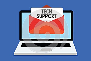 Word writing text Tech Support. Business concept for Assisting individuals who are having technical problems Computer receiving em