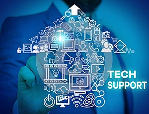 Word writing text Tech Support. Business concept for Assisting individuals who are having technical problems Male human