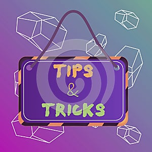 Word writing text Tips And Tricks. Business concept for Steps Lifehacks Handy advice Recommendations Skills Board photo