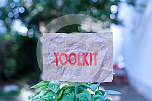 Word writing text Toolkit. Business concept for set of tools kept in a bag or box and used for a particular purpose