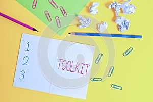 Word writing text Toolkit. Business concept for set of tools kept in a bag or box and used for a particular purpose