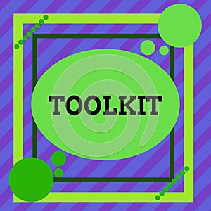 Word writing text Toolkit. Business concept for set of tools kept in a bag or box and used for a particular purpose Asymmetrical