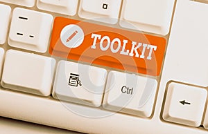 Word writing text Toolkit. Business concept for set of tools kept in a bag or box and used for a particular purpose