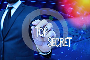 Word writing text Top Secret. Business concept for protected by a high degree of secrecy Highly confidential.