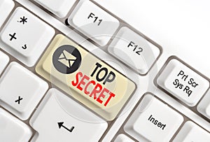 Word writing text Top Secret. Business concept for telling someone important data or information that he cant tell White