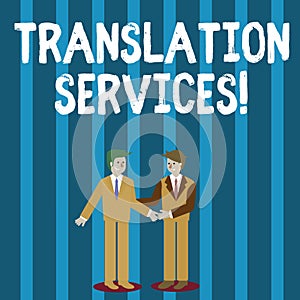 Word writing text Translation Services. Business concept for organization that provide showing to translate speech Two