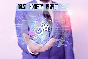 Word writing text Trust Honesty Respect. Business concept for Respectable Traits a Facet of Good Moral Character Male