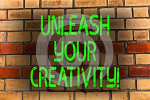 Word writing text Unleash Your Creativity. Business concept for Develop Personal Intelligence Wittiness Wisdom Brick