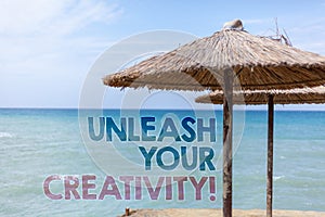 Word writing text Unleash Your Creativity Call. Business concept for Develop Personal Intelligence Wittiness Wisdom Blue beach wat