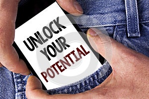 Word writing text Unlock Your Potential. Business concept for Reveal talent Develop abilities Show personal skills written on Mobi
