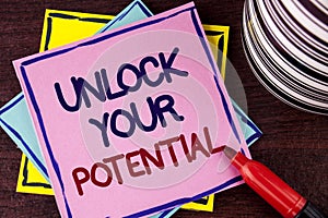 Word writing text Unlock Your Potential. Business concept for Reveal talent Develop abilities Show personal skills written on Pink