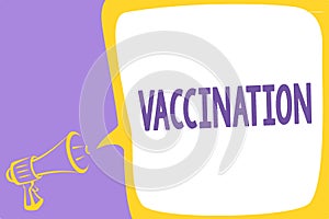 Word writing text Vaccination. Business concept for Treatment which makes the body stronger against infection Megaphone loudspeake