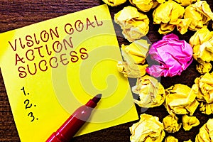 Word writing text Vision Goal Action Success. Business concept for Strategic Planning Process Act your Dreams