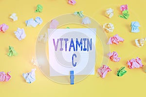 Word writing text Vitamin C. Business concept for it promotes healing and helps the body absorb iron Ascorbic acid