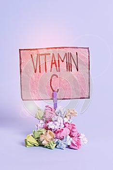 Word writing text Vitamin C. Business concept for it promotes healing and helps the body absorb iron Ascorbic acid