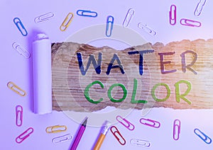 Word writing text Water Color. Business concept for watersoluble binder such as gum arabic and thinned with water photo