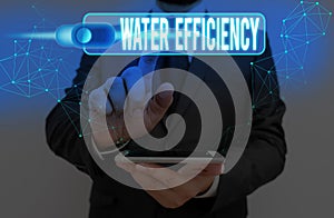 Word writing text Water Efficiency. Business concept for reduce water wastage by measuring amount of water required