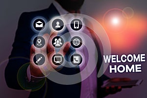 Word writing text Welcome Home. Business concept for Expression Greetings New Owners Domicile Doormat Entry