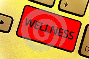 Word writing text Wellness. Business concept for Making healthy choices complete mental physical relaxation Keyboard key Intention