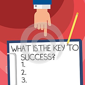 Word writing text What Is The Key To Success. Business concept for Advices to accomplish goals business experience Hu