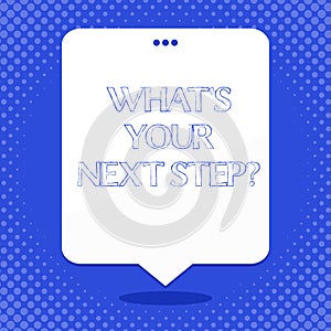 Word writing text What S Your Next Stepquestion. Business concept for Analyse ask yourself before taking decisions Blank