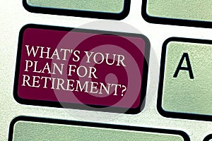 Word writing text What S Your Plan For Retirementquestion. Business concept for Thought any plans when you grow old