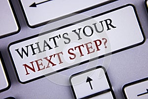 Word writing text What iS Your Next Step Question. Business concept for Analyse ask yourself before taking decisions written on Wh