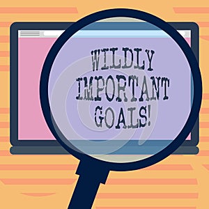 Word writing text Wildly Important Goals. Business concept for most important objective that needs special attention