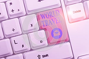 Word writing text World Travel. Business concept for the movement of showing between distant geographical locations White pc