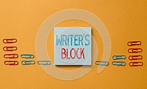 Word writing text Writer S Block. Business concept for Condition of being unable to think of what to write Colored blank