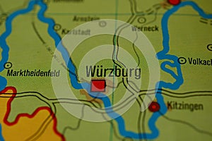 The word WÃœRZBURG on the map