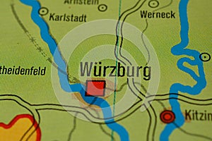 The word WÃœRZBURG on the map