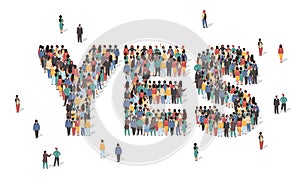 Word Yes made of many people, large crowd shape. Group of people stay in Yes sign formation. Social activity, collective