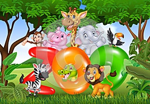 Word zoo with cartoon wild animal africa