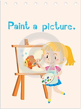 Wordcard with girl painting picture