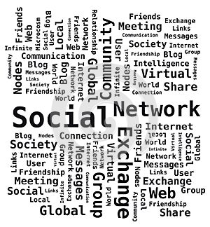 Word Cloud Tag Social Network, Internet, Community Digital Illustration