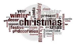 Wordcloud with the Christman word and tags connected with winter holiday