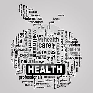 Wordcloud healthcare apple concept health