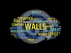 Wordcloud with the main word walls and associated words, abstract illustration