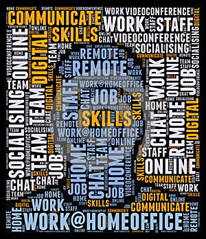 Wordcloud with a man explaining homeoffice  in different wird& x27;s as a texture