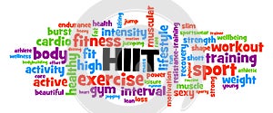 Wordcloud of tags connected with HIIT High Intensity Interval Training exercise which improvest both endurance and muscle mass