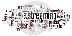 Slovo streamování a další tagy spojený multimediální platformy 