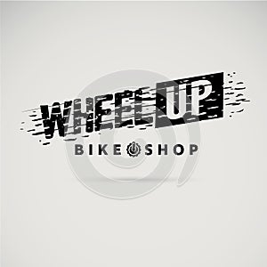 Wording `Wheel Up` with wheel texture. bike sport or bicycle logo concept