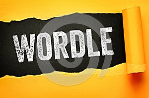 WORDLE text in bold distressed font on creative torn paper background. Modern typography referencing word puzzles, games, and