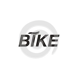 Wordmark of BIKE logo vector template with bicycle saddle seatpost on i letter