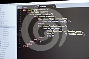 Wordpress theme PHP code close up