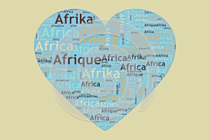 The Words \'Afrika, Africa, Afrique, \' as Word Art, Word Cloud, Tag Cloud