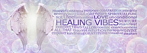 Words Associated with Angelic Healing Vibes Word Cloud on bubble background